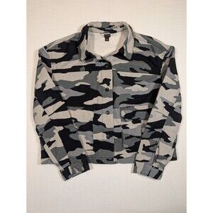 ROCK & REPUBLIC Jacket Women's Medium Gray Green Camo Snap Up Jean Streetwear